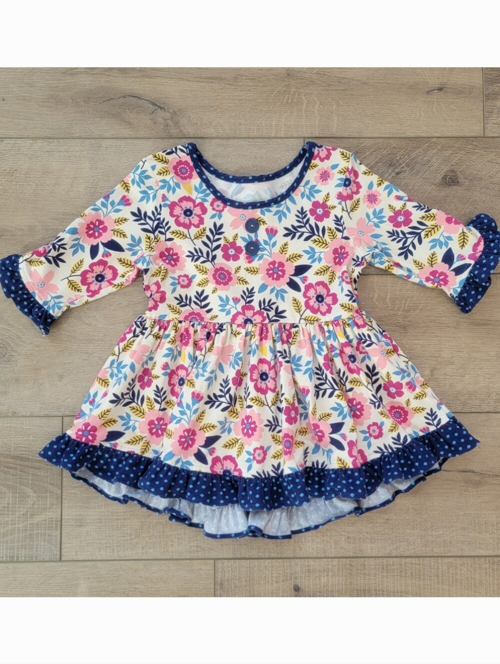 Eleanor Rose Girls Fall Floral Emma Tunic Top Blue Polka Dot Size 6-7 Boutique